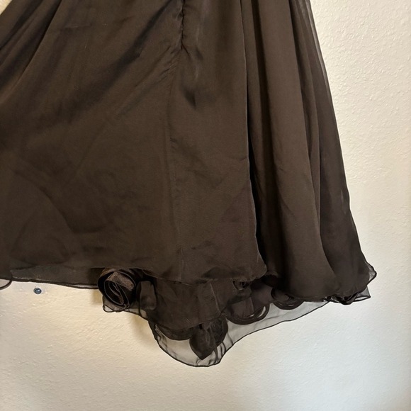 Mac Duggal Black Beaded V Neck Chiffon‎ Rose Hem Mini Formal Dress Size 4 Party - Picture 12 of 13